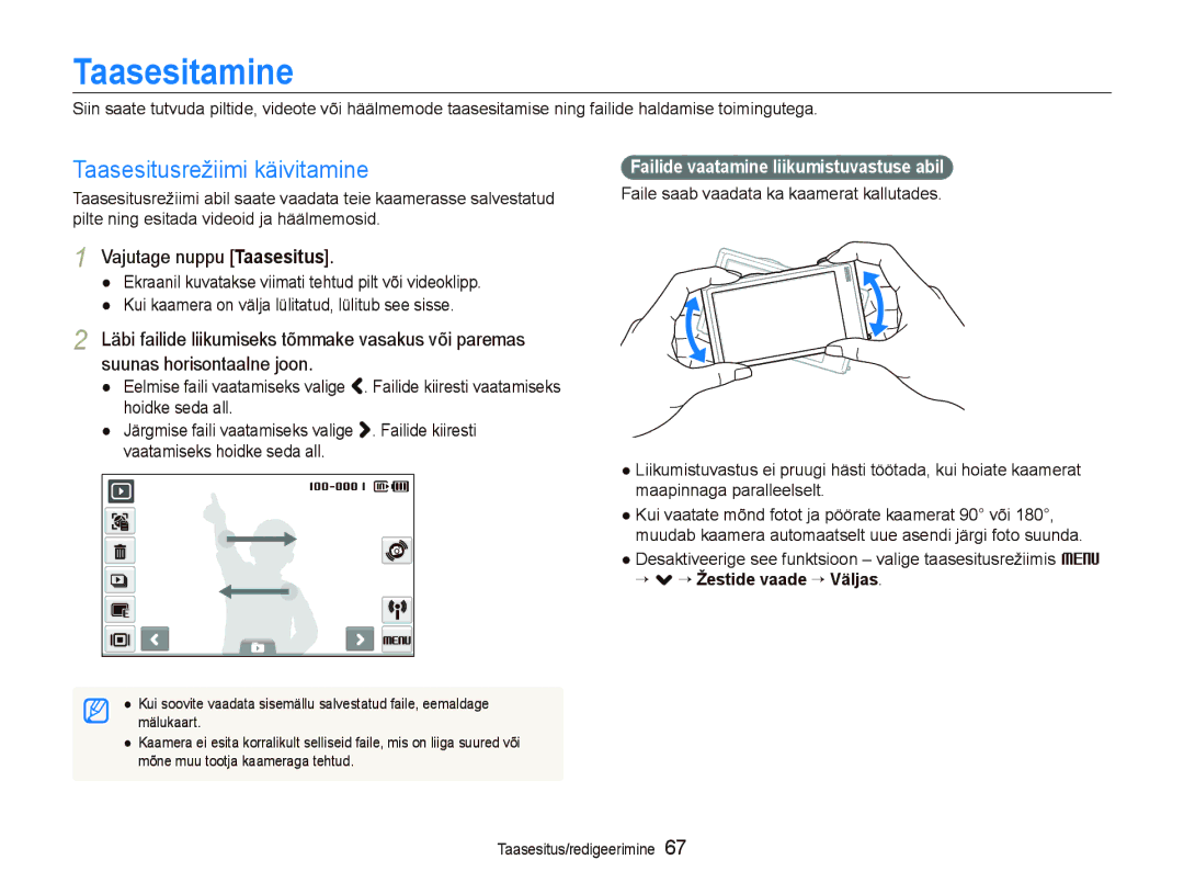 Samsung EC-ST5500BPOE1, EC-ST5500BPBRU manual Taasesitamine, Taasesitusrežiimi käivitamine, Vajutage nuppu Taasesitus 