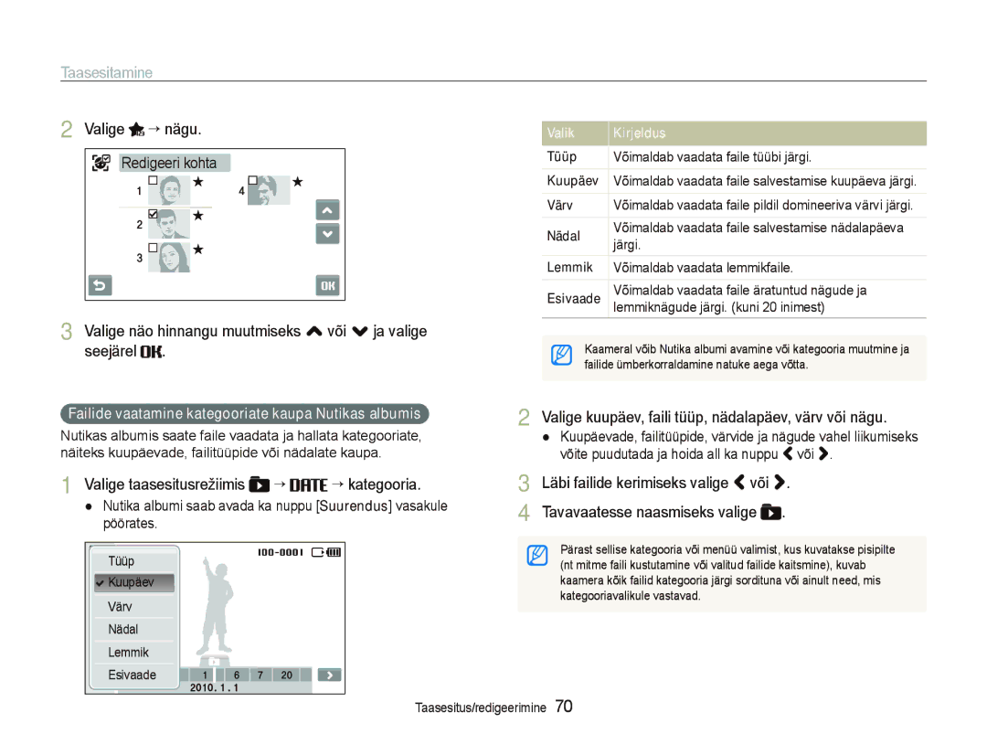 Samsung EC-ST5500BPAE1, EC-ST5500BPOE1 manual Valige “ nägu, Valige näo hinnangu muutmiseks , või . ja valige seejärel 