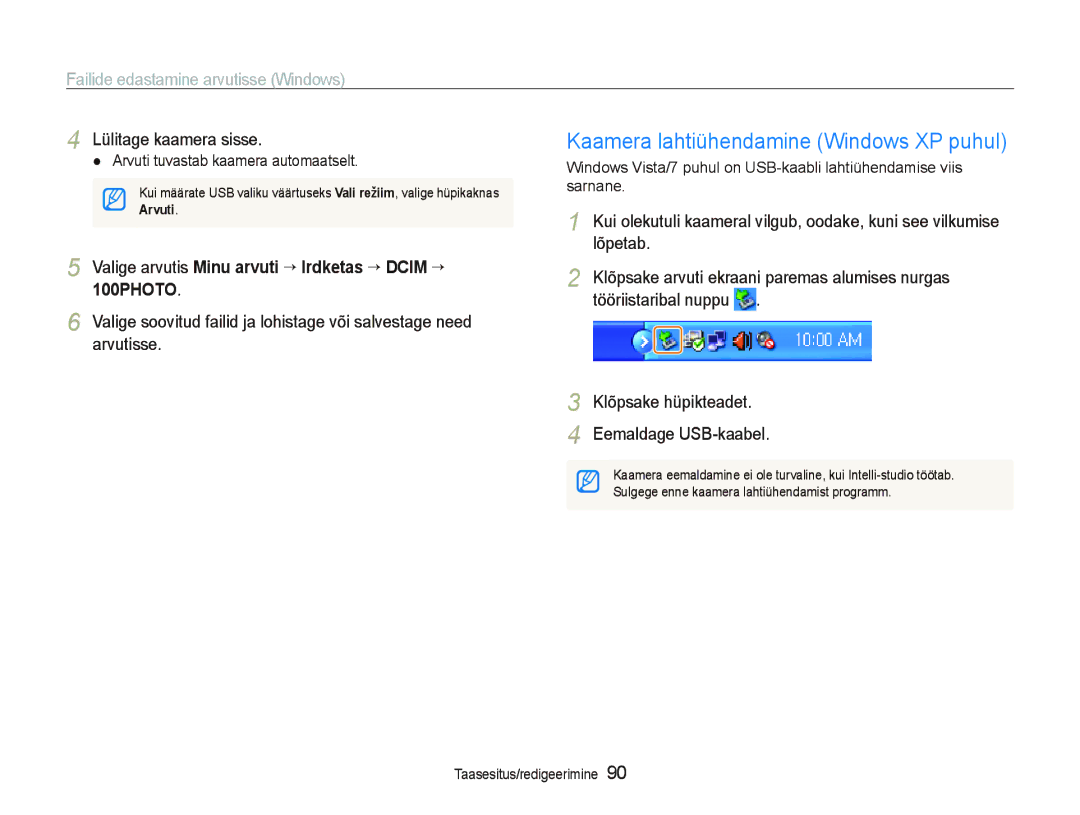 Samsung EC-ST5500BPAE1 Kaamera lahtiühendamine Windows XP puhul, Valige arvutis Minu arvuti ““Irdketas ““DCIM ““ 100PHOTO 