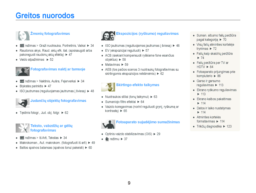 Samsung EC-ST5500BPARU, EC-ST5500BPOE1, EC-ST5500BPBRU, EC-ST5500BPAE1 manual Greitos nuorodos, Žmonių fotografavimas 