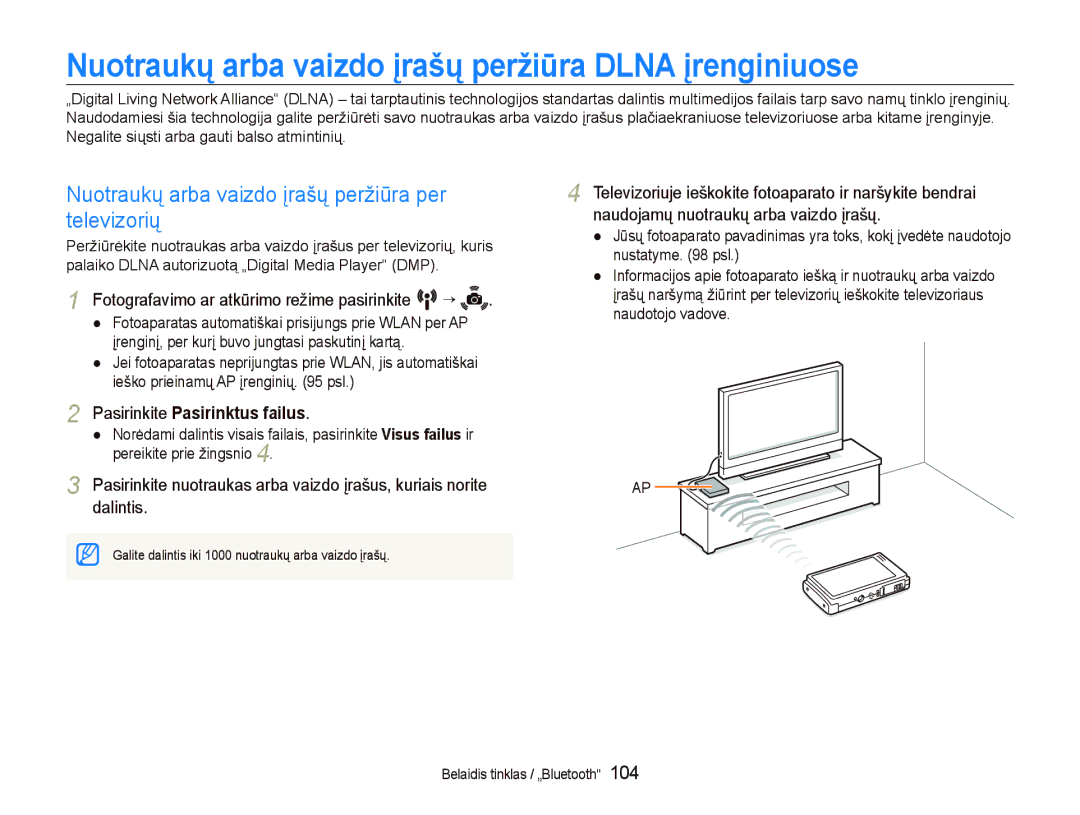 Samsung EC-ST5500BPBRU manual Nuotraukų arba vaizdo įrašų peržiūra Dlna įrenginiuose, Pasirinkite Pasirinktus failus 