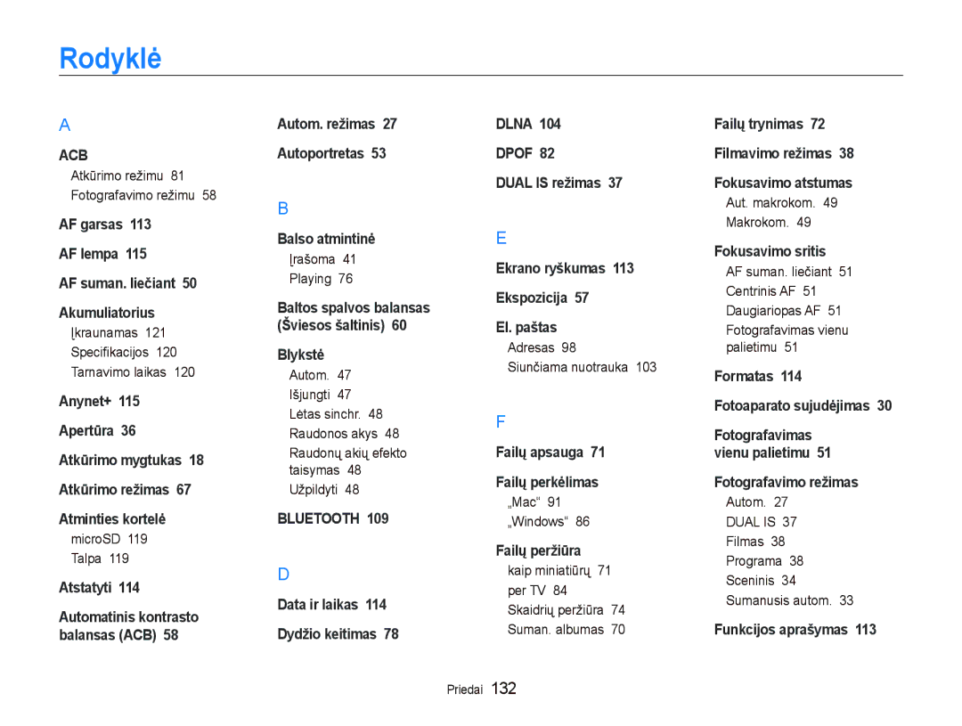 Samsung EC-ST5500BPBRU, EC-ST5500BPOE1, EC-ST5500BPARU, EC-ST5500BPAE1 manual Rodyklė 