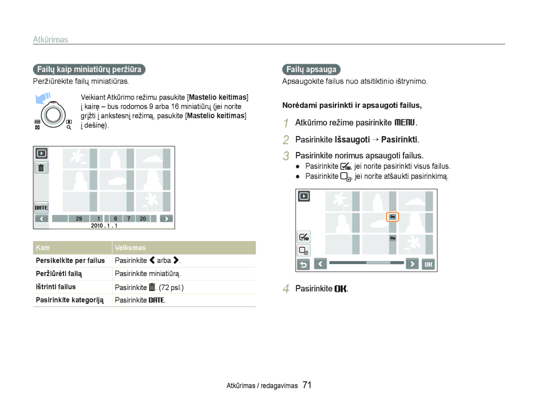 Samsung EC-ST5500BPOE1 manual Pasirinkite Išsaugoti ““Pasirinkti, Pasirinkite norimus apsaugoti failus, Failų apsauga 