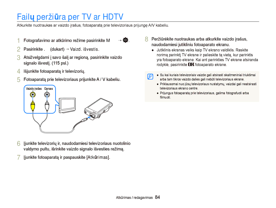 Samsung EC-ST5500BPBRU, EC-ST5500BPOE1 manual Failų peržiūra per TV ar Hdtv, Pasirinkite . dukart “ Vaizd. išvestis 