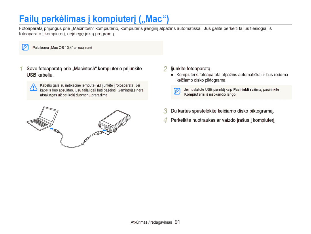 Samsung EC-ST5500BPOE1, EC-ST5500BPBRU, EC-ST5500BPARU, EC-ST5500BPAE1 manual Failų perkėlimas į kompiuterį „Mac 