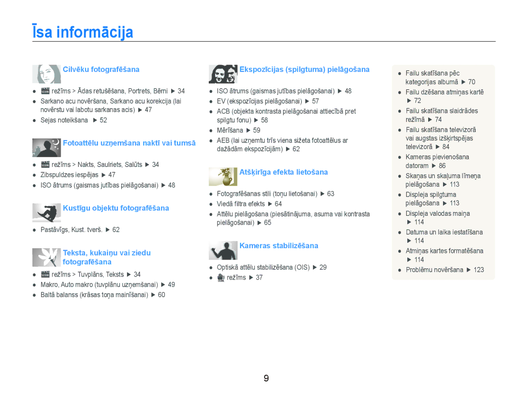 Samsung EC-ST5500BPARU, EC-ST5500BPOE1, EC-ST5500BPBRU, EC-ST5500BPAE1 manual Īsa informācija, Cilvēku fotografēšana 