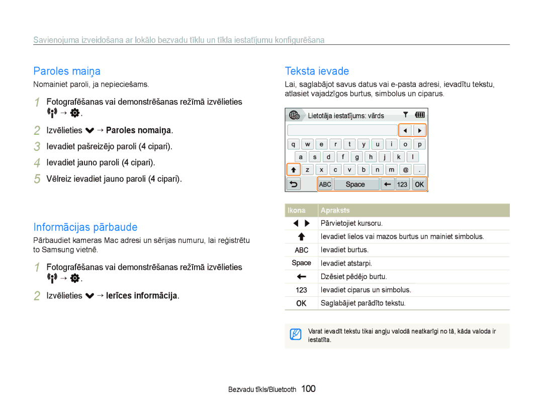 Samsung EC-ST5500BPBRU manual Paroles maiņa, Informācijas pārbaude, Teksta ievade, Izvēlieties . “ Ierīces informācija 