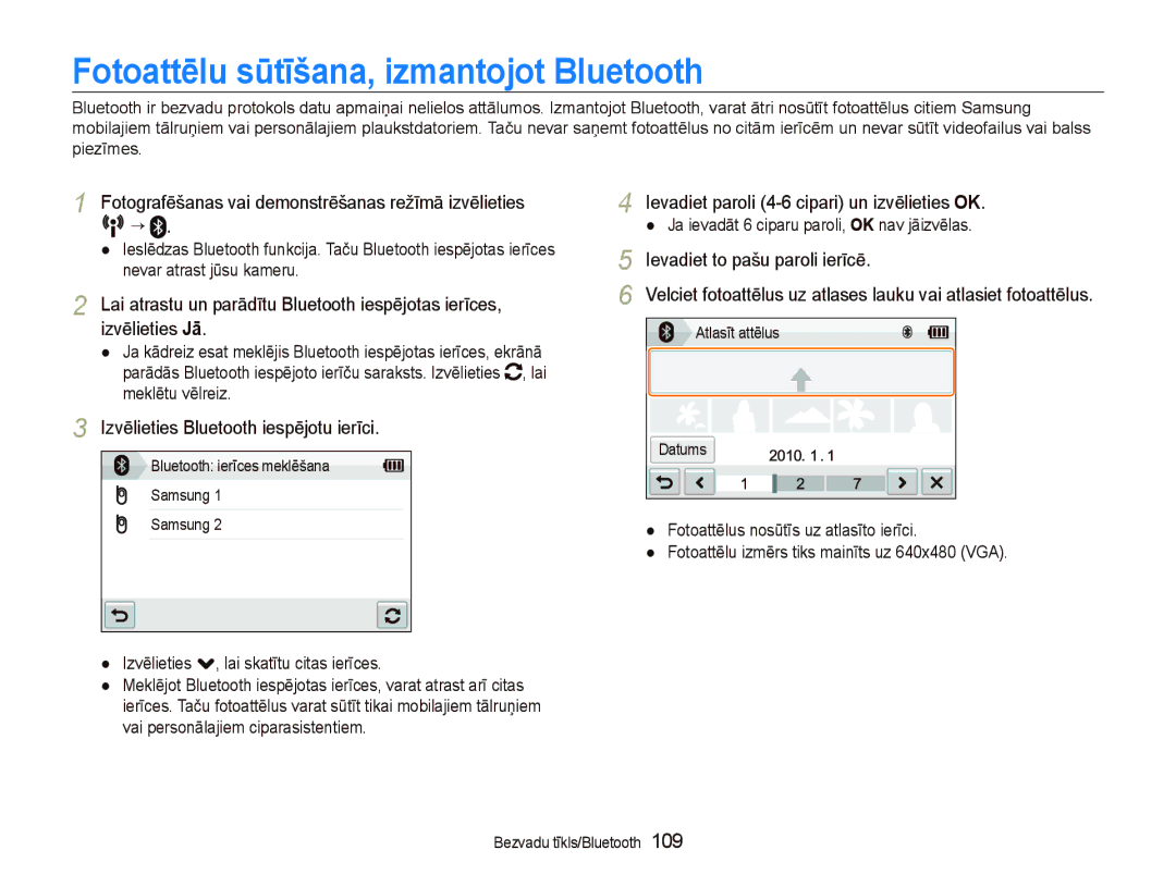 Samsung EC-ST5500BPARU, EC-ST5500BPOE1 Fotoattēlu sūtīšana, izmantojot Bluetooth, Izvēlieties Bluetooth iespējotu ierīci 