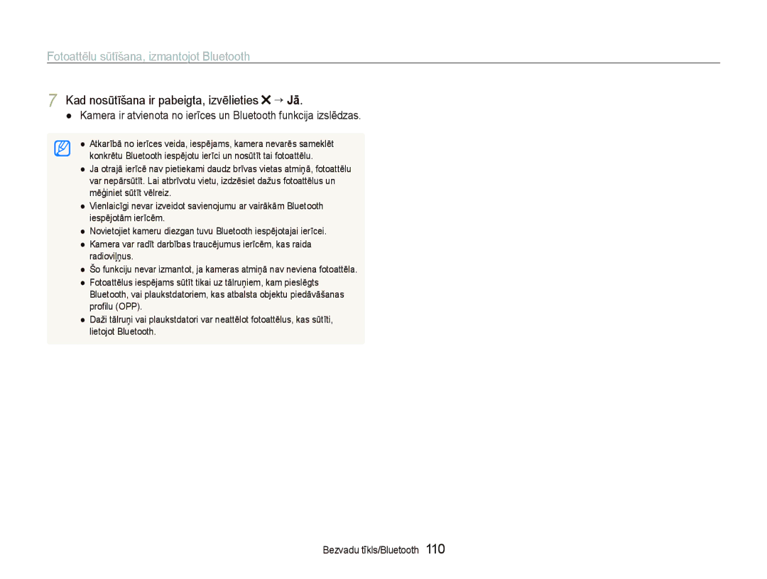 Samsung EC-ST5500BPAE1 manual Fotoattēlu sūtīšana, izmantojot Bluetooth, Kad nosūtīšana ir pabeigta, izvēlieties “ Jā 