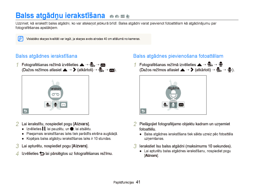 Samsung EC-ST5500BPARU, EC-ST5500BPOE1, EC-ST5500BPBRU manual Balss atgādņu ierakstīšana a p s d, Balss atgādnes ierakstīšana 