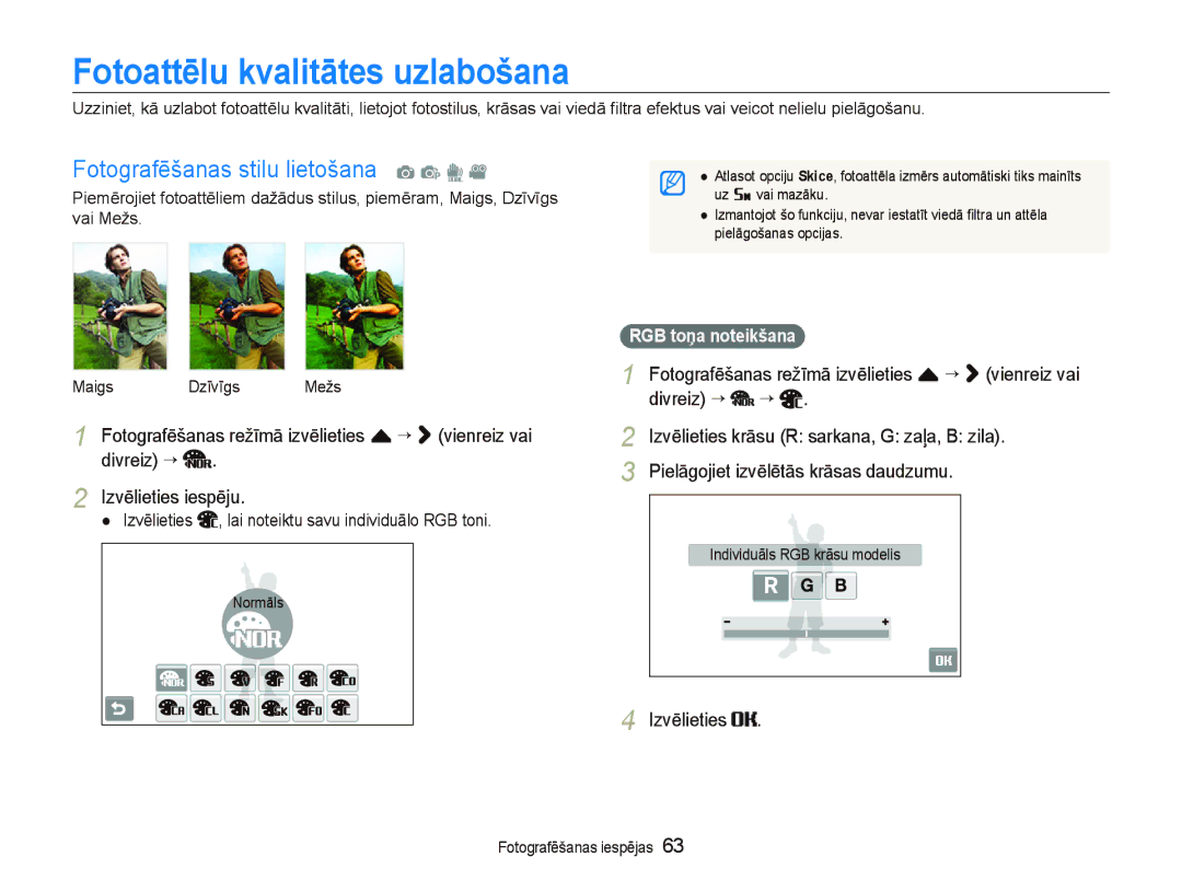 Samsung EC-ST5500BPOE1 manual Fotoattēlu kvalitātes uzlabošana, Fotografēšanas stilu lietošana a p d, Divreiz ““ “ 