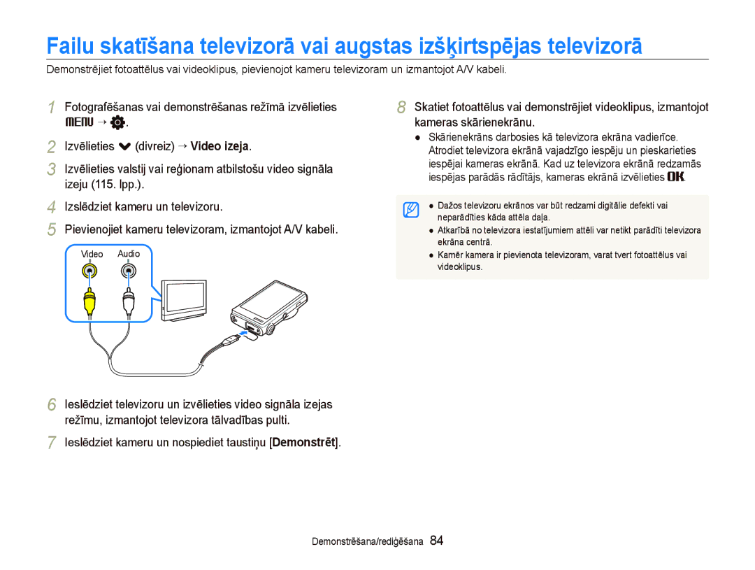 Samsung EC-ST5500BPBRU manual Izvēlieties . divreiz “ Video izeja, Izeju 115. lpp, Izslēdziet kameru un televizoru 