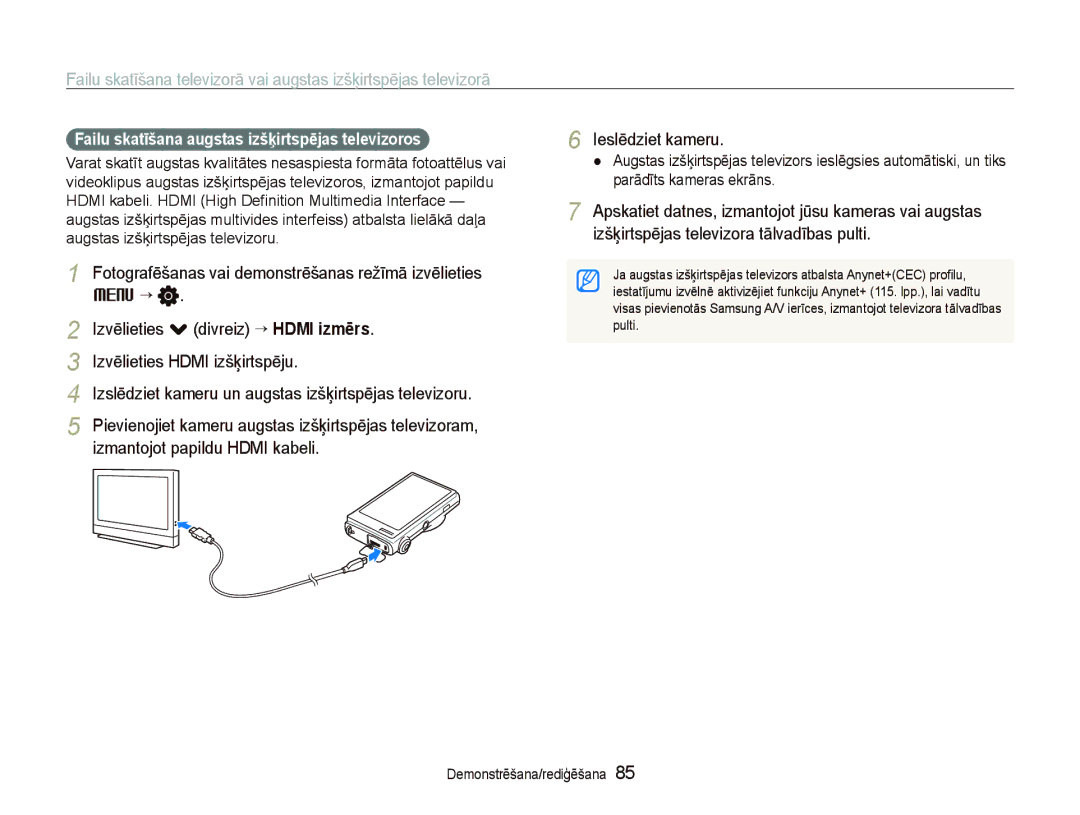 Samsung EC-ST5500BPARU, EC-ST5500BPOE1, EC-ST5500BPBRU, EC-ST5500BPAE1 Failu skatīšana augstas izšķirtspējas televizoros 