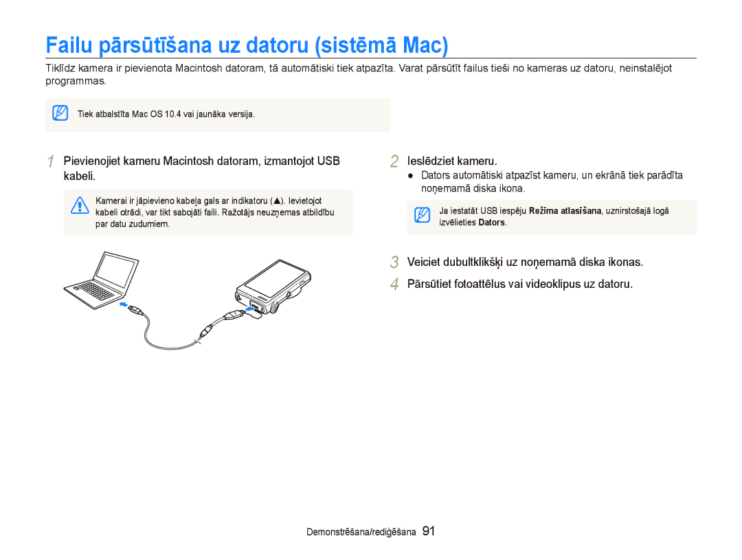 Samsung EC-ST5500BPOE1, EC-ST5500BPBRU, EC-ST5500BPARU, EC-ST5500BPAE1 manual Failu pārsūtīšana uz datoru sistēmā Mac 