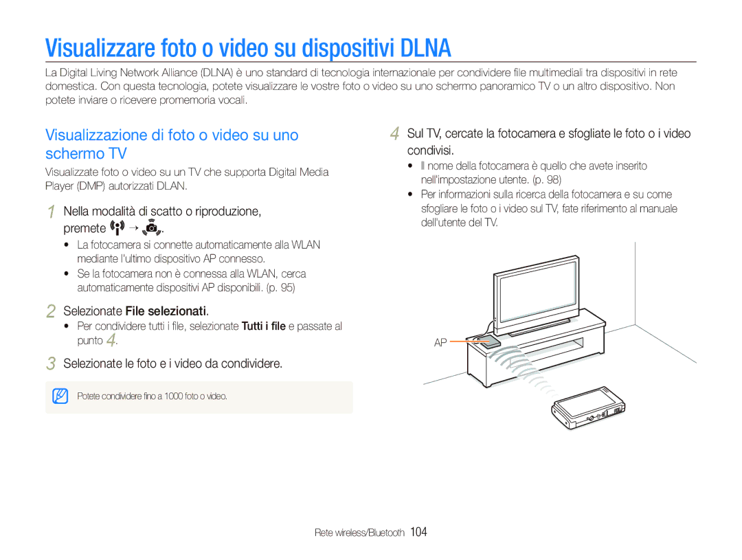 Samsung EC-ST5500BPOIT Visualizzare foto o video su dispositivi Dlna, Visualizzazione di foto o video su uno schermo TV 