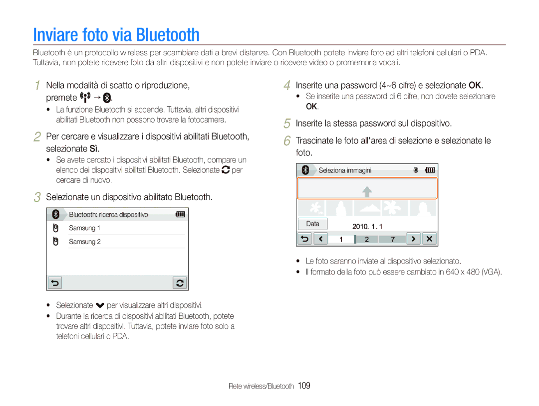 Samsung EC-ST5500BPAIT, EC-ST5500BPOIT manual Inviare foto via Bluetooth, Selezionate un dispositivo abilitato Bluetooth 