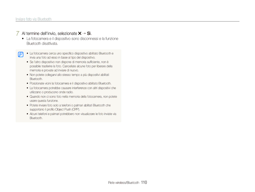 Samsung EC-ST5500BPOIT, EC-ST5500BPBIT, EC-ST5500BPAIT Inviare foto via Bluetooth, Al termine dellinvio, selezionate “ Sì 