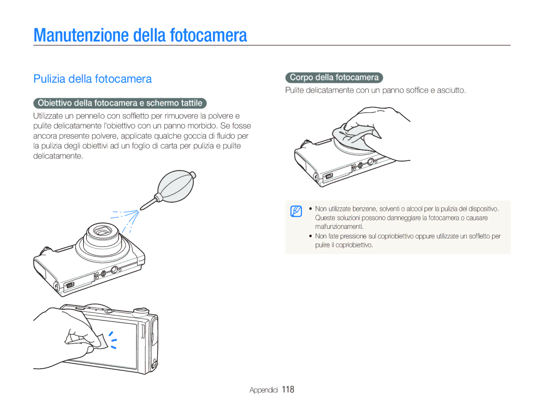 Samsung EC-ST5500BPAIT, EC-ST5500BPOIT Manutenzione della fotocamera, Pulizia della fotocamera, Corpo della fotocamera 