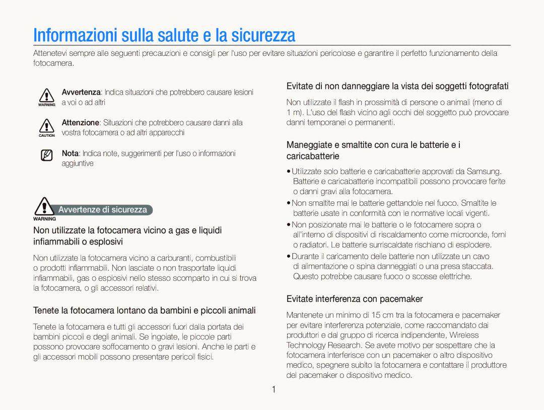 Samsung EC-ST5500BPAIT Informazioni sulla salute e la sicurezza, Tenete la fotocamera lontano da bambini e piccoli animali 