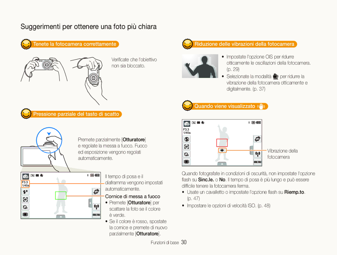 Samsung EC-ST5500BPBIT, EC-ST5500BPOIT manual Tenete la fotocamera correttamente, Pressione parziale del tasto di scatto 