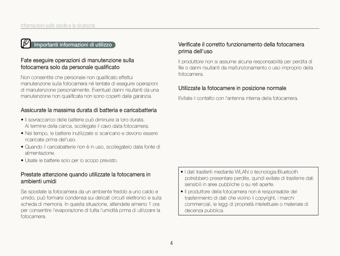 Samsung EC-ST5500BPAIT Prima delluso, Utilizzate la fotocamere in posizione normale, Importanti informazioni di utilizzo 