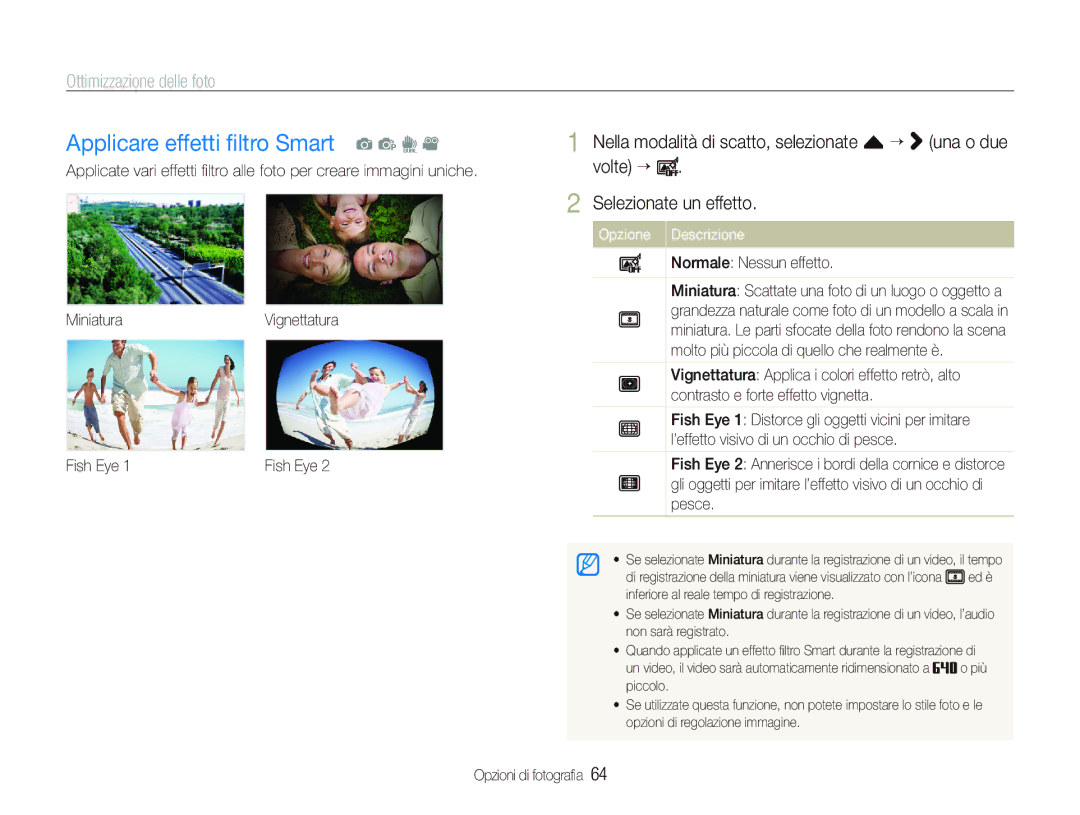 Samsung EC-ST5500BPAIT manual Applicare effetti ﬁltro Smart a p d, Ottimizzazione delle foto, Normale Nessun effetto 