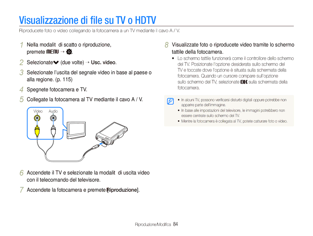 Samsung EC-ST5500BPBIT, EC-ST5500BPOIT, EC-ST5500BPAIT manual Visualizzazione di ﬁle su TV o Hdtv 