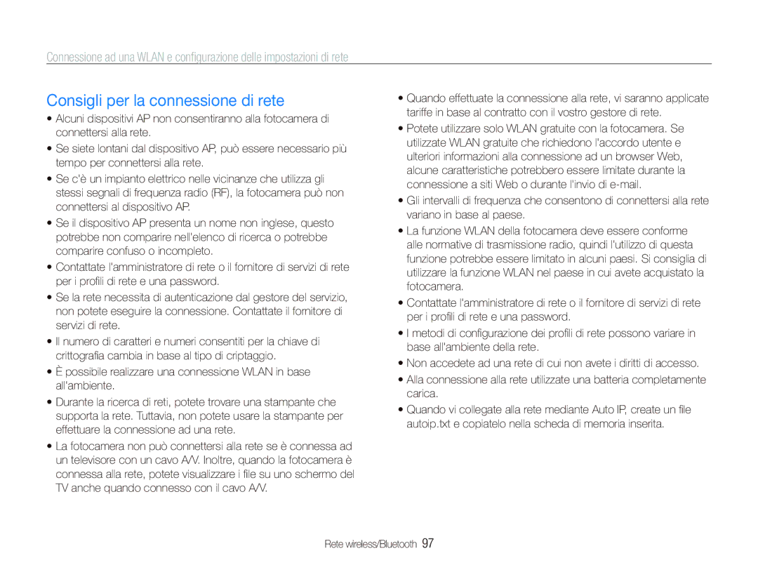 Samsung EC-ST5500BPAIT, EC-ST5500BPOIT, EC-ST5500BPBIT manual Consigli per la connessione di rete, Carica 