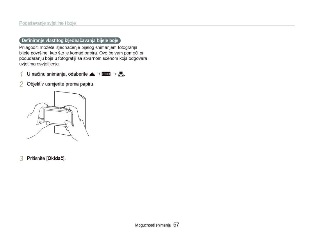 Samsung EC-ST550ZBPLE3, EC-ST550ZBPBE3, EC-ST550ZBPOE3, EC-ST550ZBPGE3 manual Deﬁniranje vlastitog izjednačavanja bijele boje 