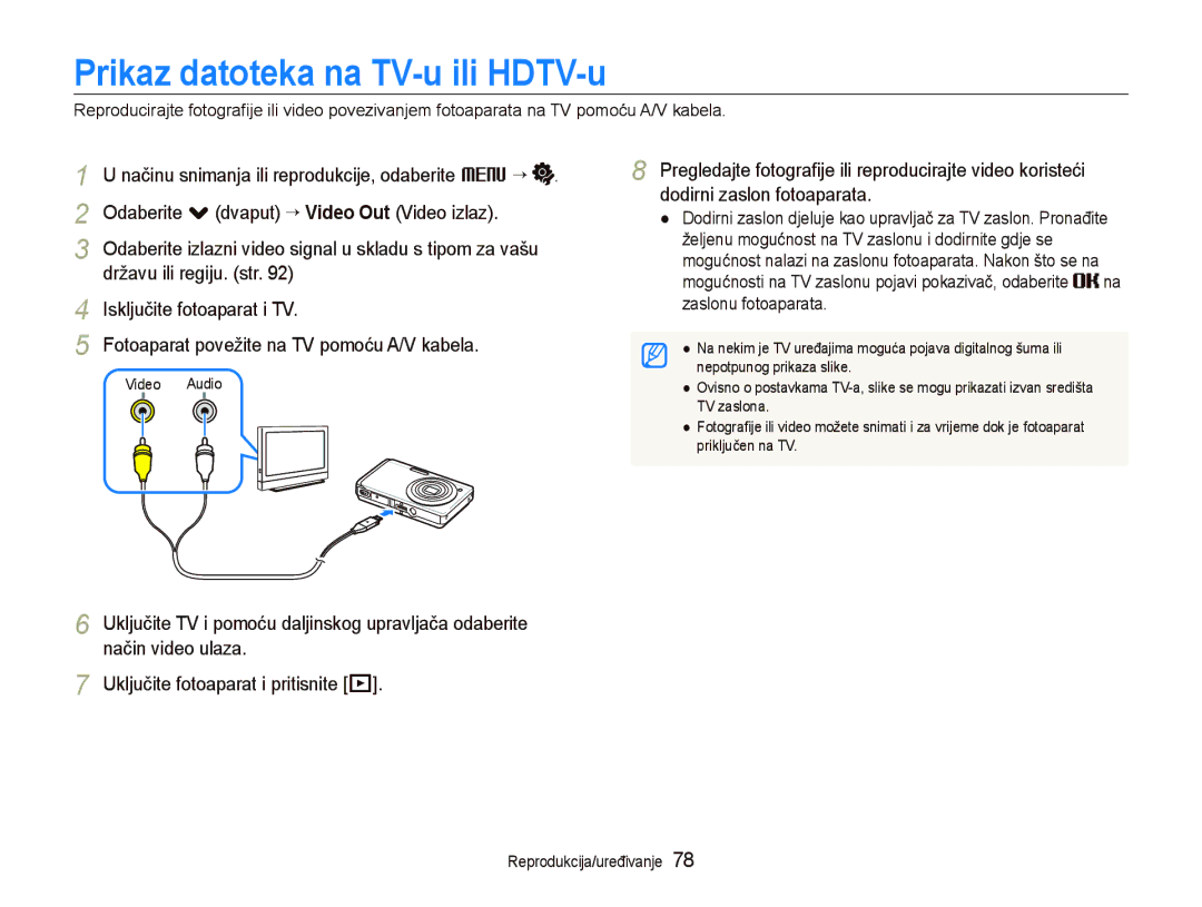 Samsung EC-ST550ZBPORU, EC-ST550ZBPBE3, EC-ST550ZBPOE3, EC-ST550ZBPGE3, EC-ST550ZBPLE3 Prikaz datoteka na TV-u ili HDTV-u 