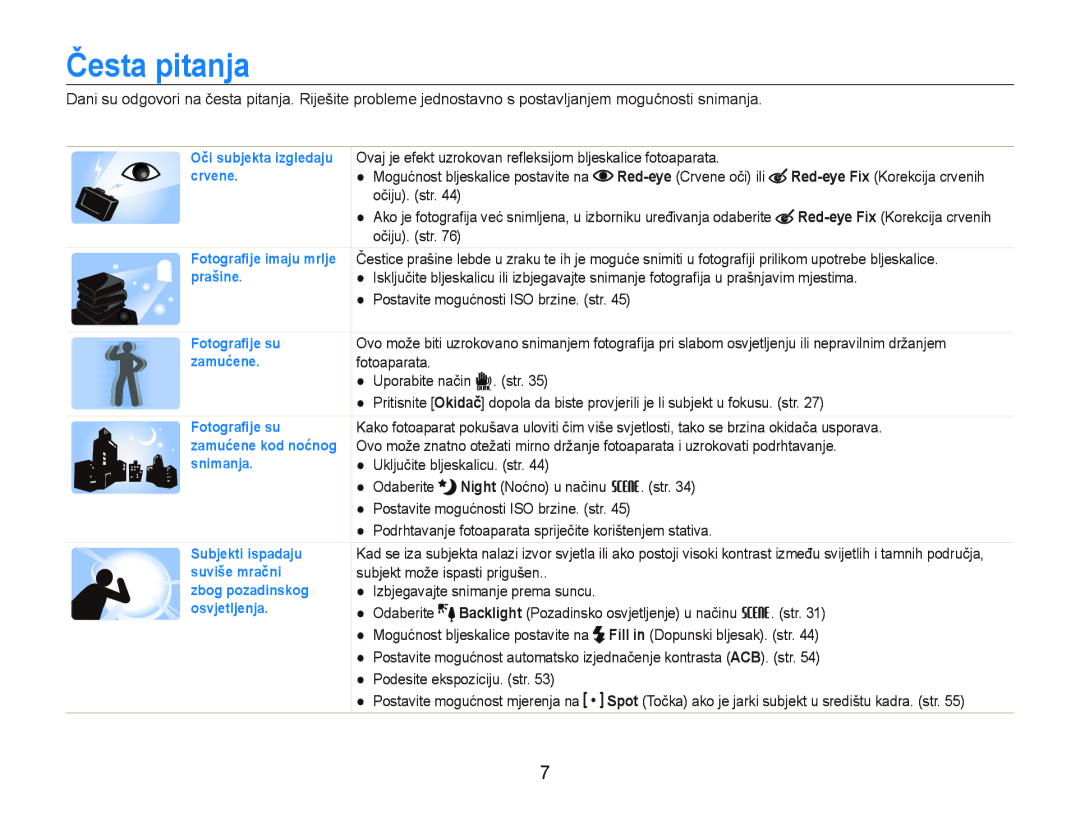 Samsung EC-ST550ZBPLE3, EC-ST550ZBPBE3, EC-ST550ZBPOE3 manual Česta pitanja, Očiju. str, Postavite mogućnosti ISO brzine. str 