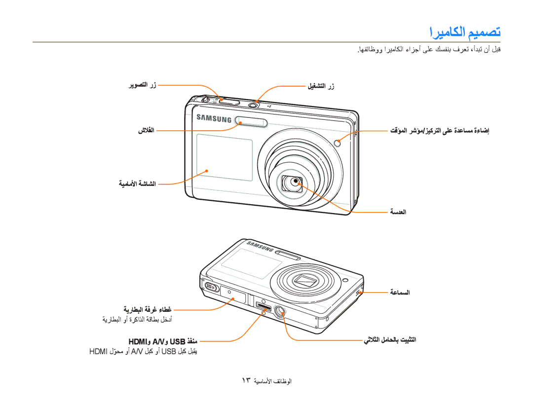 Samsung EC-ST550ZBPGE1 manual ﺎﻬﻔﺋﺎﻇﻭﻭ ﺍﺮﻴﻣﺎﻜﻟﺍ ءﺍﺰﺟﺃ ﻰﻠﻋ ﻚﺴﻔﻨﺑ ﻑﺮﻌﺗ ،ﺃﺪﺒﺗ ﻥﺃ ﻞﺒﻗ, ΉϳϮμΘﻟا رί Εﻼϔﻟا ﺔϴﻣﺎﻣϷا ﺔηﺎθﻟا 