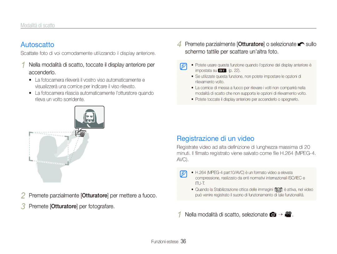 Samsung EC-ST550ZBPOIT, EC-ST550ZBPGIT Autoscatto, Registrazione di un video, Nella modalità di scatto, selezionate a “ 