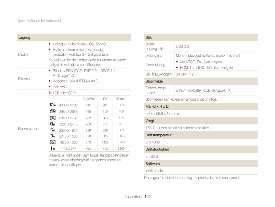 Samsung EC-ST550ZBPOE2, EC-ST550ZBPLE2, EC-ST550ZBPGE2 manual Lagring, Medier, Filformat PictBridge, Lyd AAC, 34 ben, 4,2 