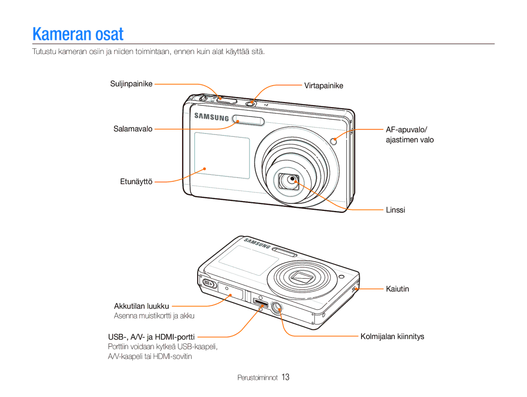 Samsung EC-ST550ZBPGE2, EC-ST550ZBPLE2, EC-ST550ZBPOE2, EC-ST550ZBPBE2 manual Kameran osat 