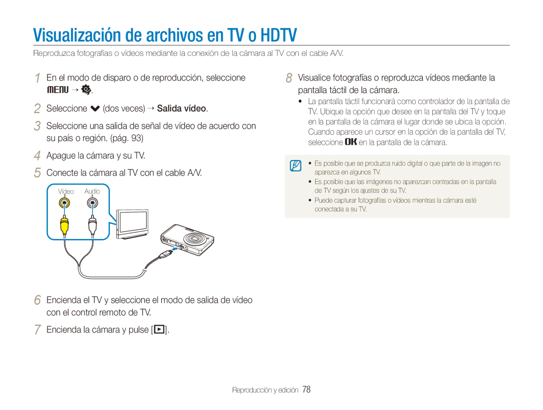 Samsung EC-ST550ZBPBE3, EC-ST550ZBPOE1 manual Visualización de archivos en TV o Hdtv, Seleccione en la pantalla de la cámara 