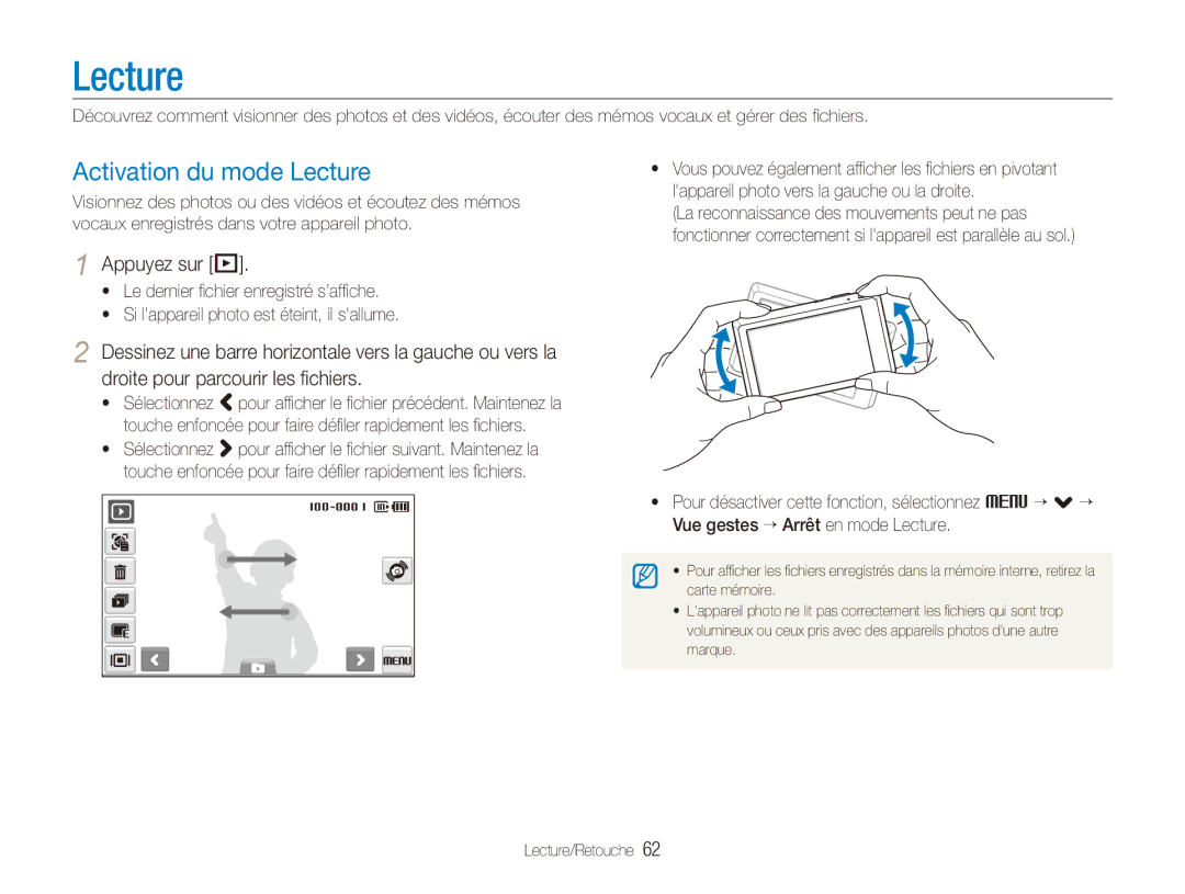 Samsung EC-ST560ZBPOE1, EC-ST550ZBPOIN, EC-ST550ZBPGIT manual Activation du mode Lecture, Appuyez sur P, Lecture/Retouche 