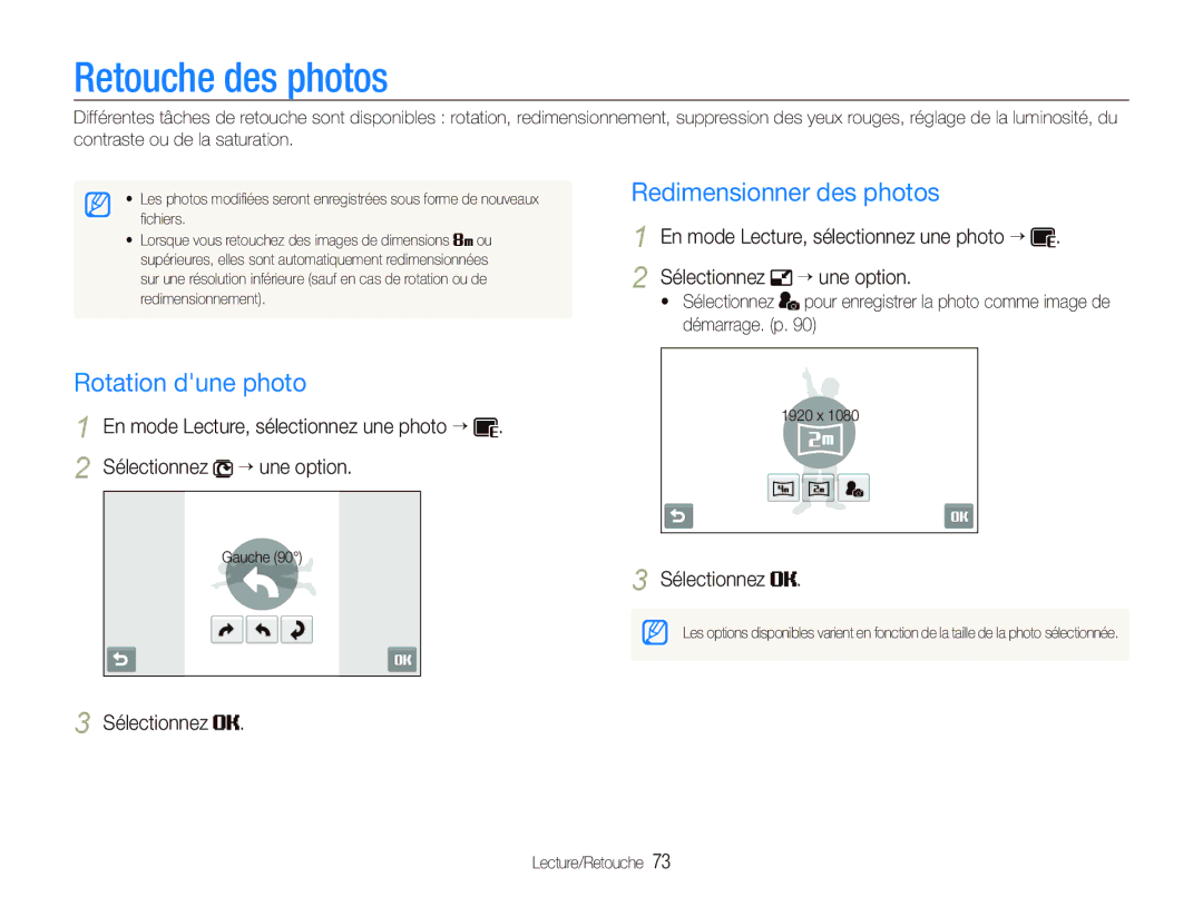 Samsung EC-ST550ZBAOE1, EC-ST550ZBPOIN, EC-ST550ZBPGIT Retouche des photos, Redimensionner des photos, Rotation dune photo 