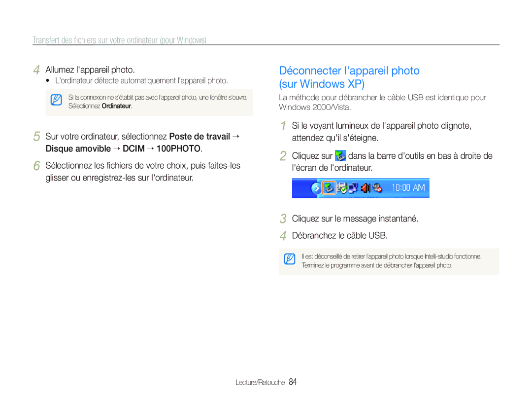 Samsung EC-ST550ZBPGIT Déconnecter lappareil photo sur Windows XP,  Lordinateur détecte automatiquement lappareil photo 