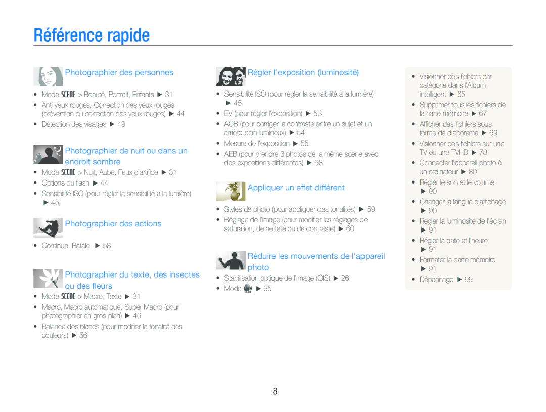 Samsung EC-ST550ZBPOIT, EC-ST550ZBPOIN, EC-ST550ZBPGIT, EC-ST550ZBAOE1 manual Référence rapide, Photographier des personnes 