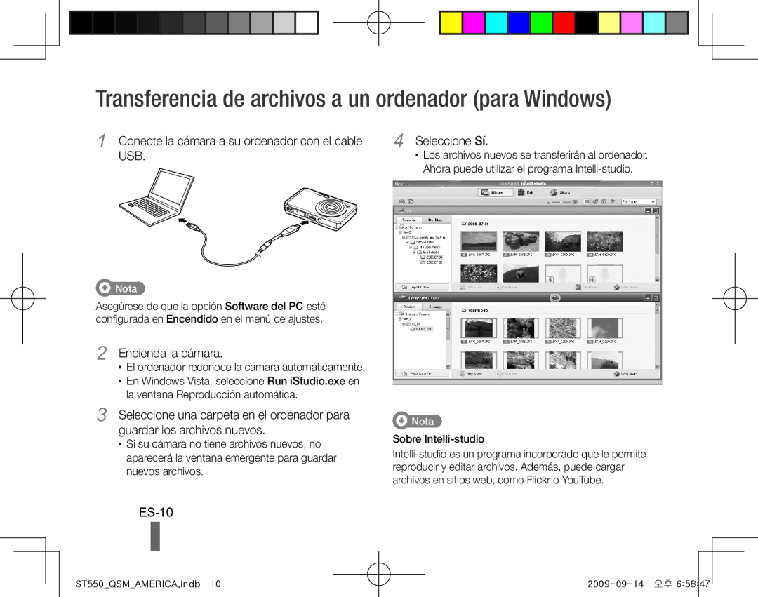 Samsung ES-ST550ZSAGCN, EC-ST550ZBPOIN Transferencia de archivos a un ordenador para Windows, ES-10, Encienda la cámara 