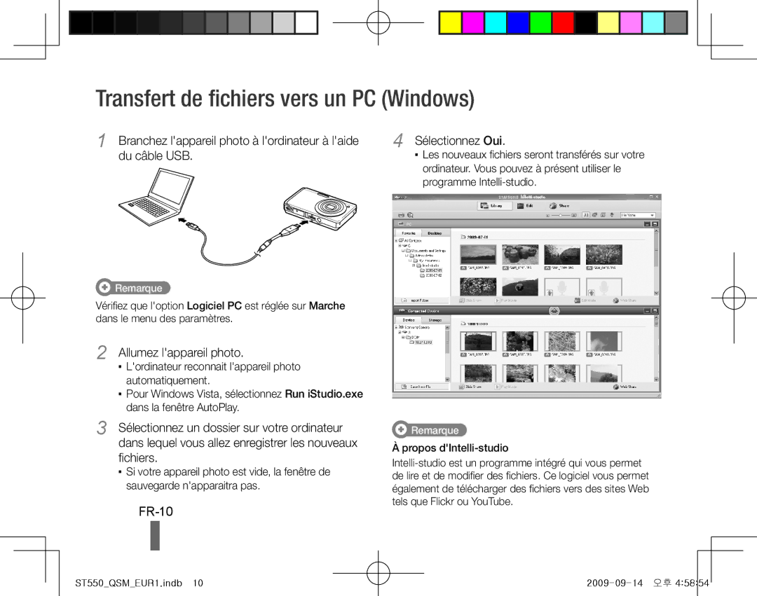 Samsung EC-ST550ZBPBVN, EC-ST550ZBPOIN Transfert de fichiers vers un PC Windows, FR-10, Sélectionnez Oui, Du câble USB 