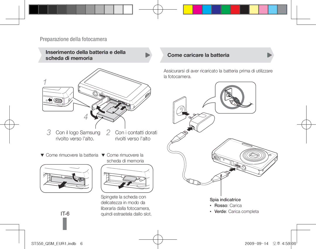 Samsung EC-ST550ZBPGIT, EC-ST550ZBPOIN IT-6, Inserimento della batteria e della scheda di memoria, Con il logo Samsung 