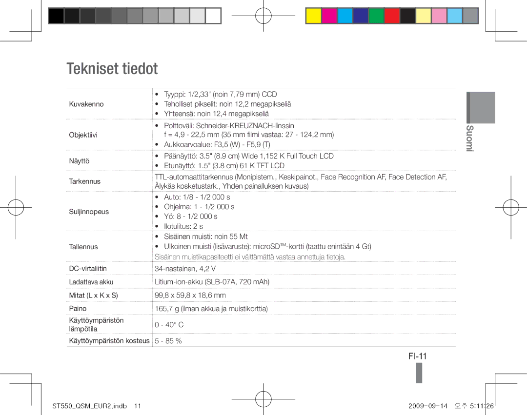 Samsung EC-ST550ZBPLDX, EC-ST550ZBPOIN, EC-ST550ZBPGIT, EC-ST550ZBAOE1, EC-ST560ZBPOE1, EC-ST550ZBPOFR Tekniset tiedot, FI-11 