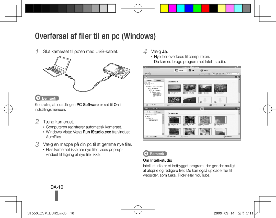 Samsung EC-ST550ZBPGE2, EC-ST550ZBPOIN, EC-ST550ZBPGIT, EC-ST550ZBAOE1 manual Overførsel af filer til en pc Windows, DA-10 