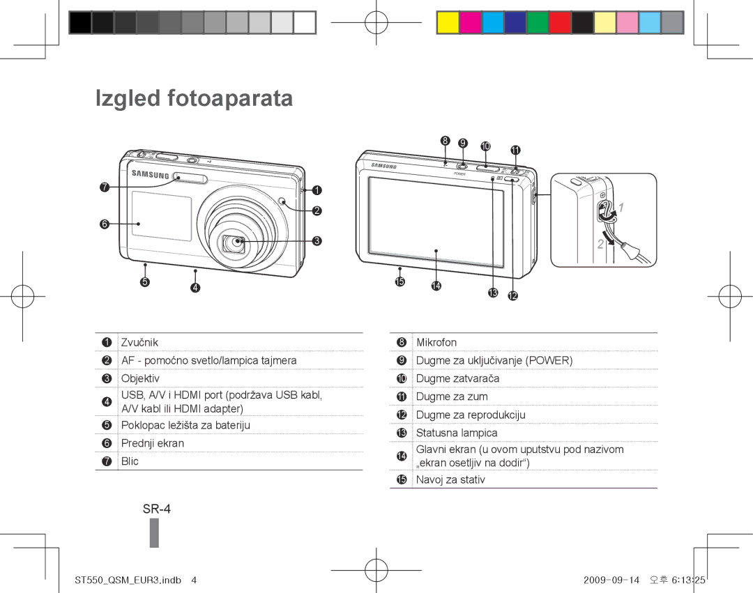 Samsung EC-ST550ZDPGME, EC-ST550ZBPOIN, EC-ST550ZBPGIT, EC-ST550ZBAOE1, EC-ST560ZBPOE1 manual Izgled fotoaparata, SR-4 