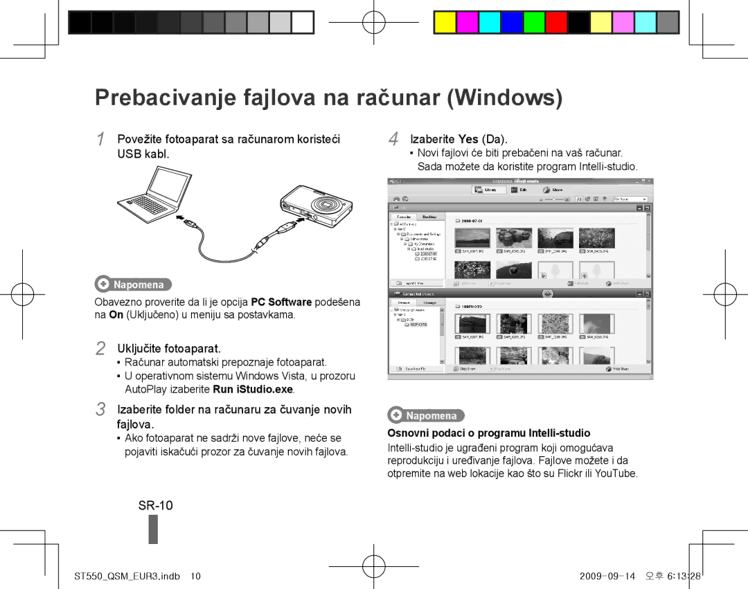 Samsung EC-ST550ZBPBVN, EC-ST550ZBPOIN manual Prebacivanje fajlova na računar Windows, SR-10, Uključite fotoaparat, Fajlova 