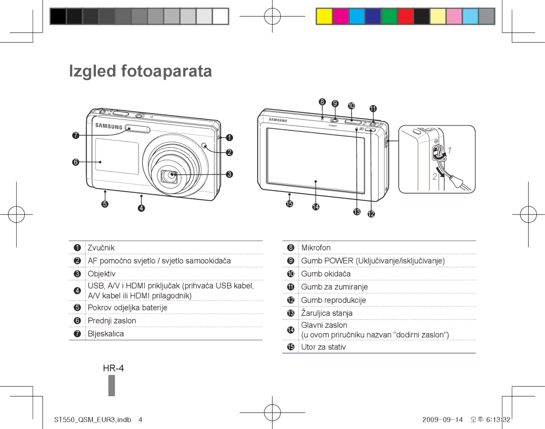 Samsung EC-ST550ZBPBRU, EC-ST550ZBPOIN, EC-ST550ZBPGIT, EC-ST550ZBAOE1, EC-ST560ZBPOE1 manual Izgled fotoaparata, HR-4 