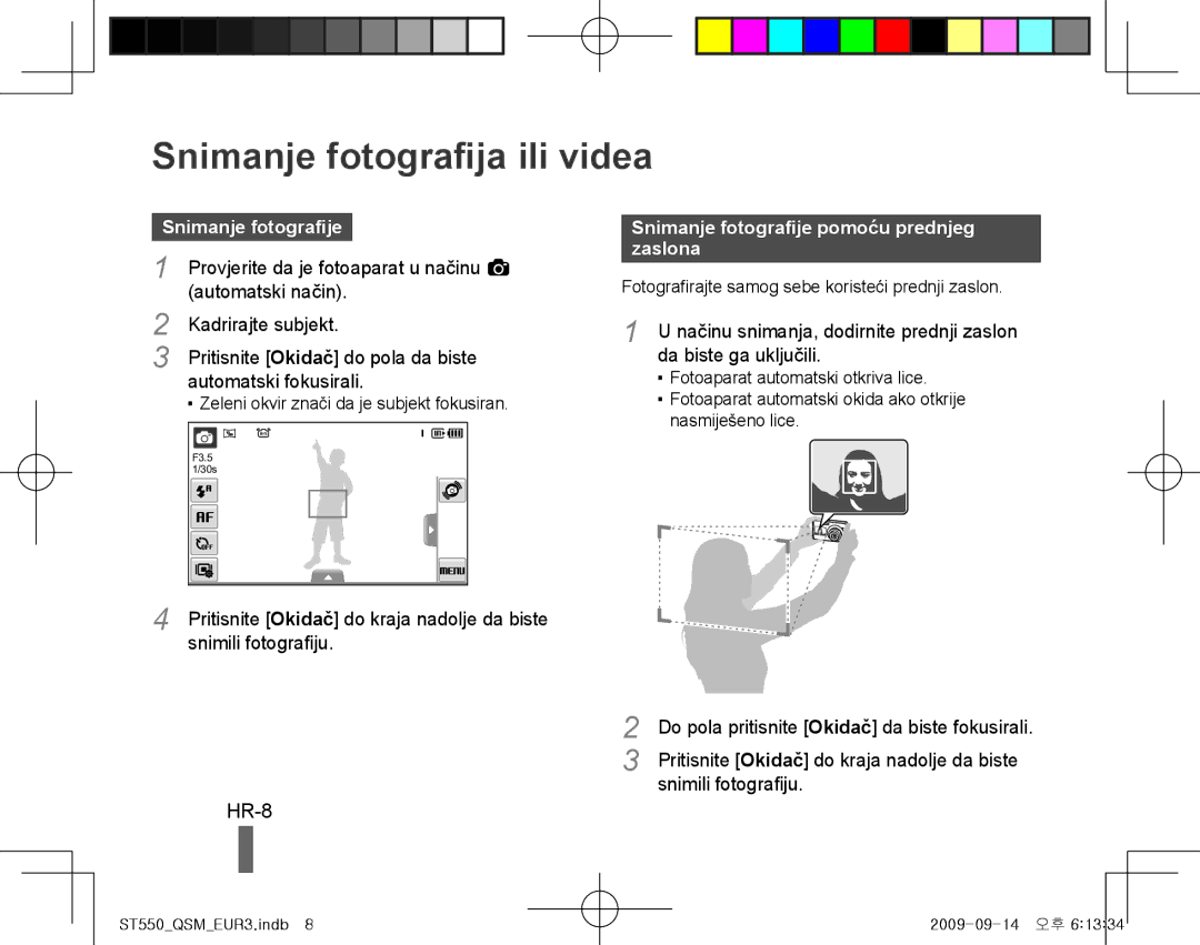 Samsung EC-ST560ZBPOE1, EC-ST550ZBPOIN, EC-ST550ZBPGIT manual Snimanje fotografija ili videa, HR-8, Automatski način 