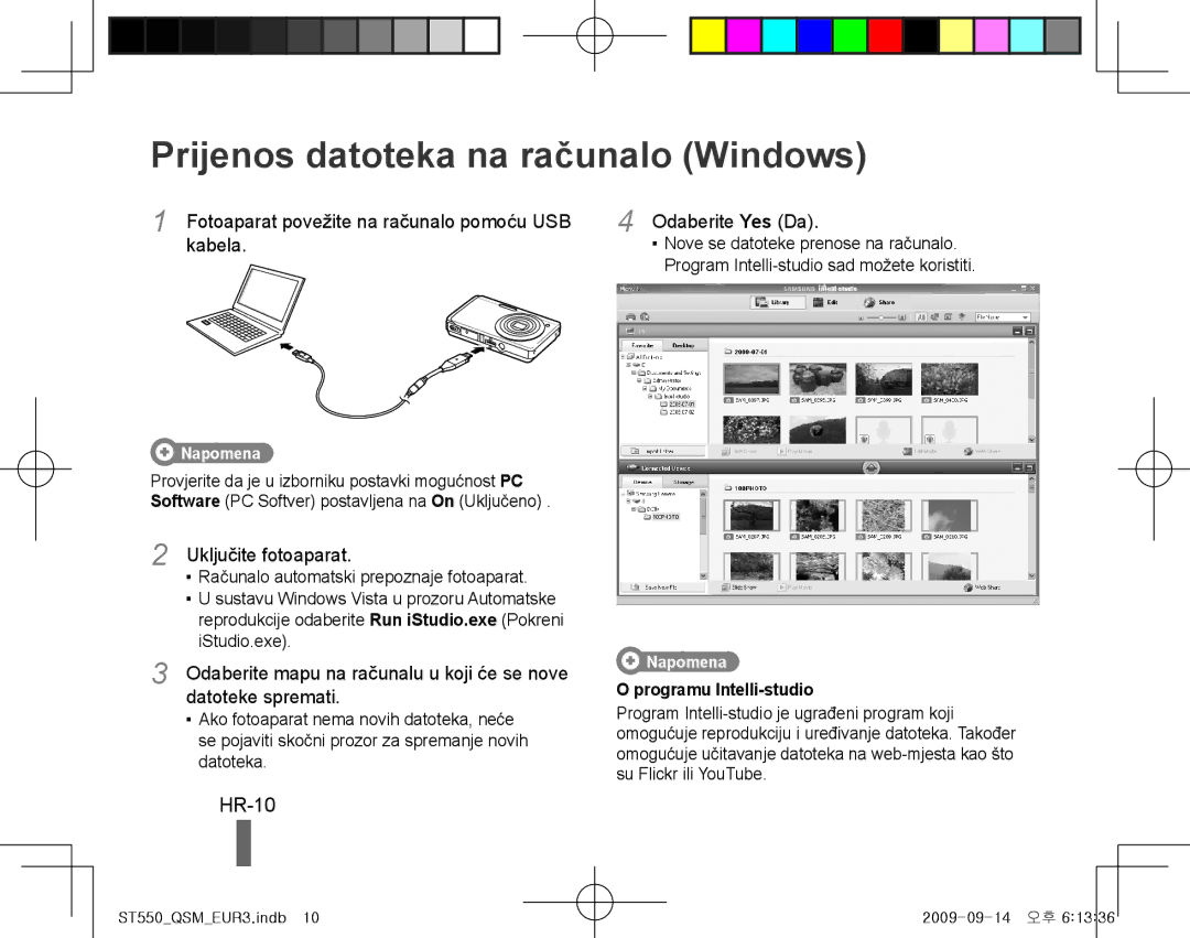 Samsung EC-ST560ZBPGE1 manual Prijenos datoteka na računalo Windows, HR-10, Kabela, Datoteke spremati, Odaberite Yes Da 